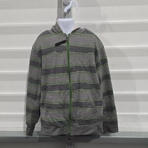 Shaun White Gray & Green Striped Fleece‎ Lined Hoodie Size Medium